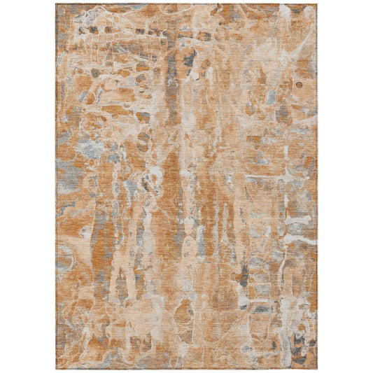 9' X 12' Orange And Gray Abstract Washable Indoor Outdoor Area Rug
