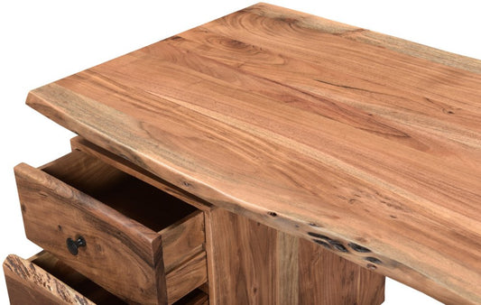 69" Brown Solid Wood Wall Mounted Writing Desk and Bookshelf Set With Four Drawers