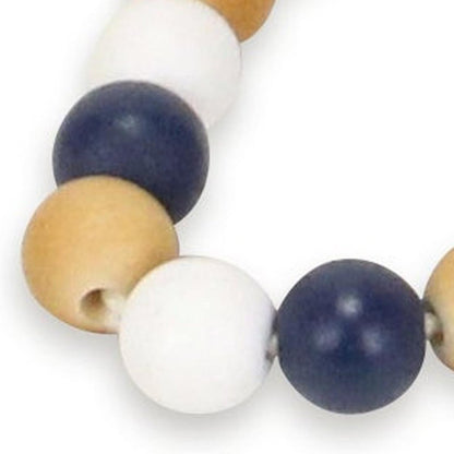 36" Blue Natural And White Wood Hand Painted Decorative Tassel