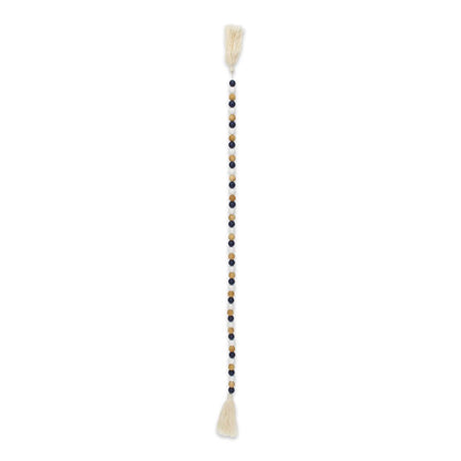 36" Blue Natural And White Wood Hand Painted Decorative Tassel