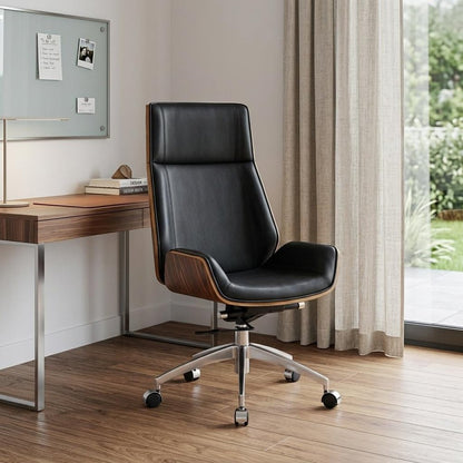 Black Rosewood and Silver Adjustable Height Swivel Rolling Executive Office Chair