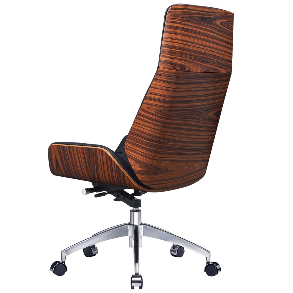 Black Rosewood and Silver Adjustable Height Swivel Rolling Executive Office Chair