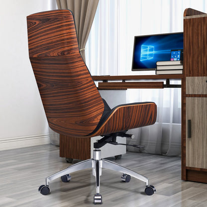 Black Rosewood and Silver Adjustable Height Swivel Rolling Executive Office Chair