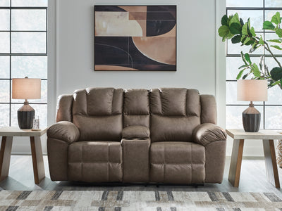 Evee Outdoor & More - Ashley Furniture - Lowilla Living Room - DBL Rec Loveseat w/Console / Driftwood - PC6450694