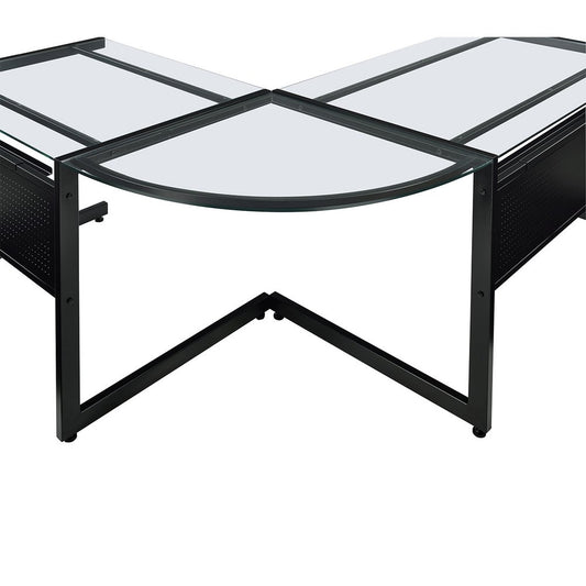 78" Clear and Black Glass and Metal Corner Computer Desk