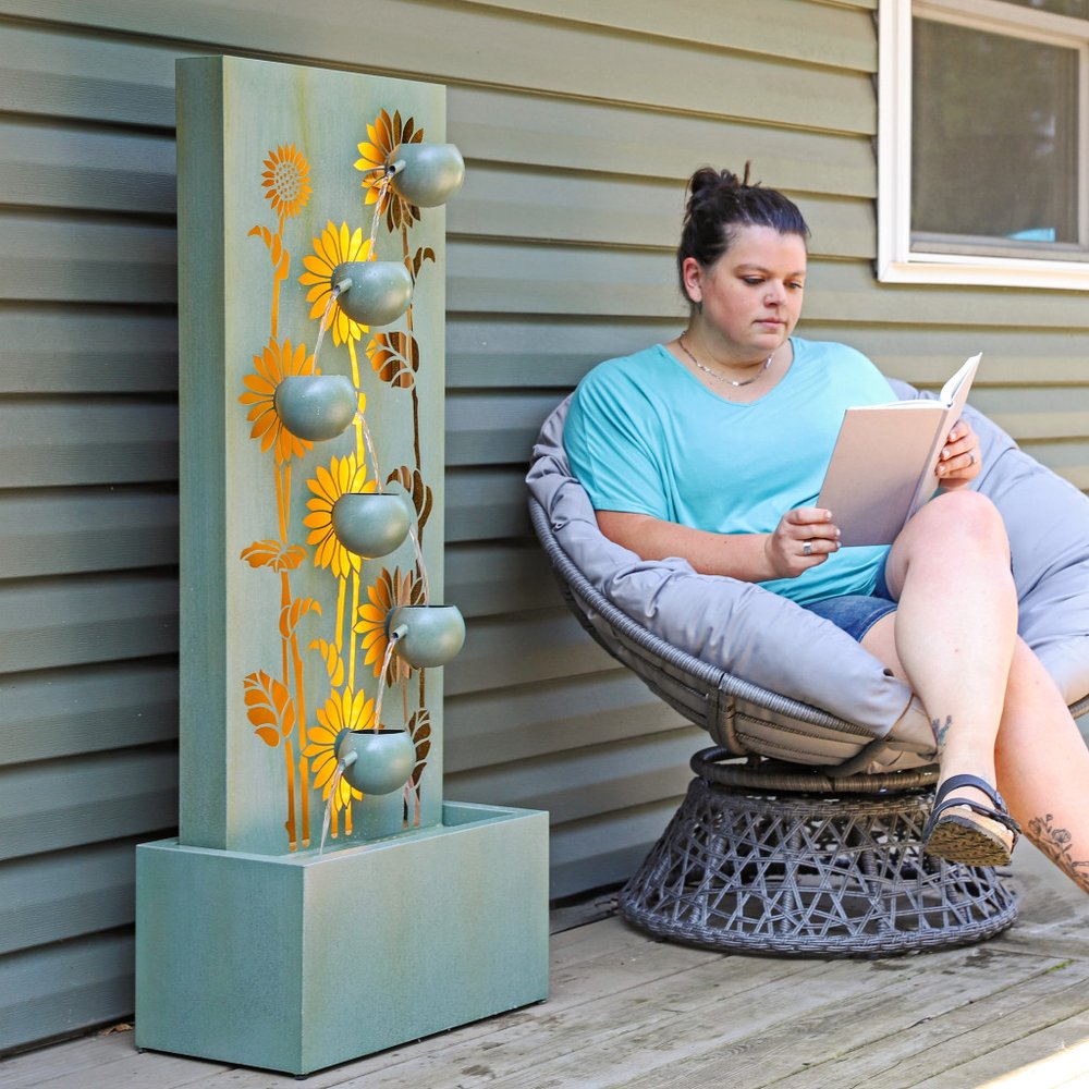 49" Light Green Steel LED lights Garden Art