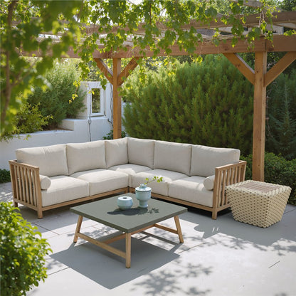 24" Natural And White Square Solid Wood And Wicker Outdoor Coffee Table