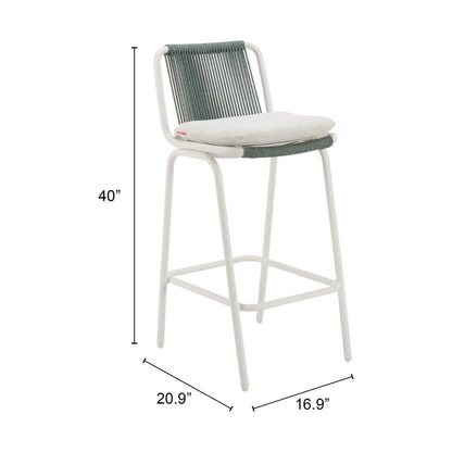 Set of Two White and Green Woven Back And Aluminum Counter Height Bar Chairs