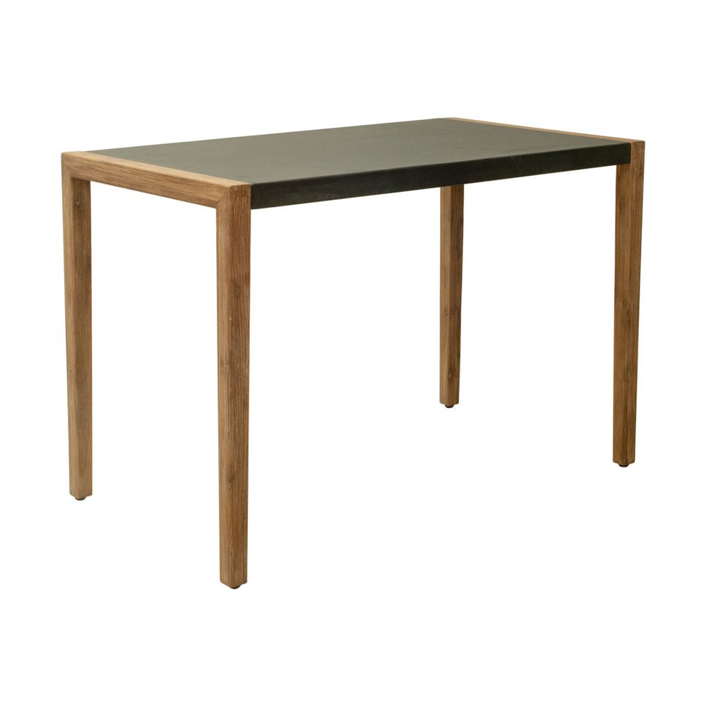 56" Gray And Natural Faux Concrete And Solid Wood Outdoor Bar Table