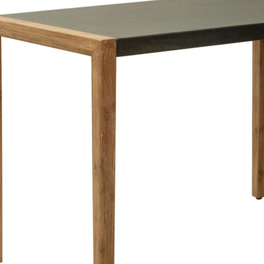 56" Gray And Natural Faux Concrete And Solid Wood Outdoor Bar Table