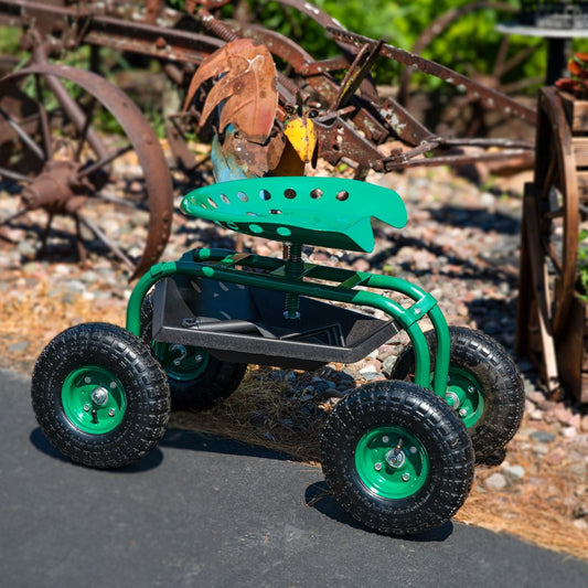 22" Green Steel Garden Stool