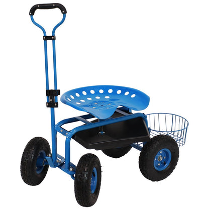 20" Blue Steel Garden Stool