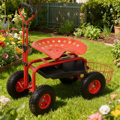 20" Red Steel Garden Stool
