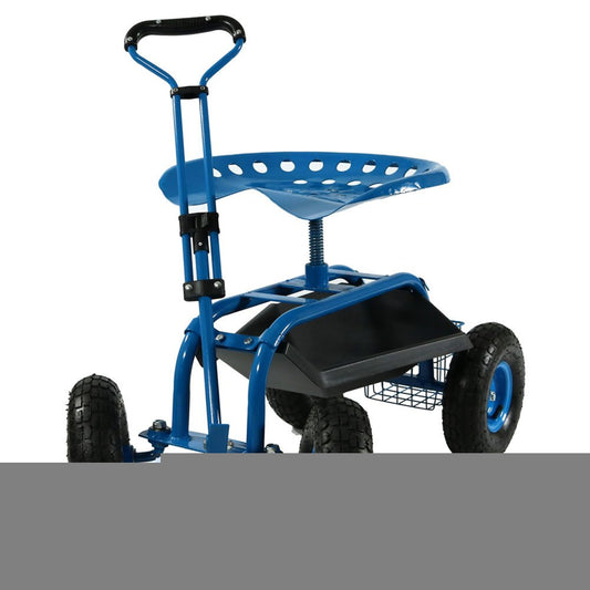 22" Blue Steel Garden Stool