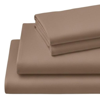 Four Piece Light Brown Cotton Queen Sheet Set