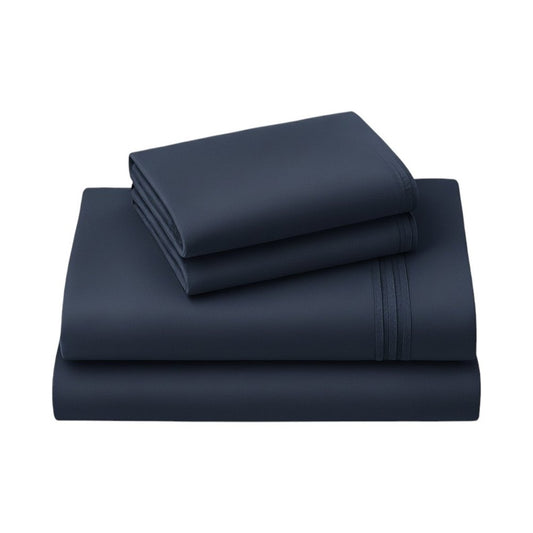 Four Piece Navy Blue Cotton Queen Sheet Set