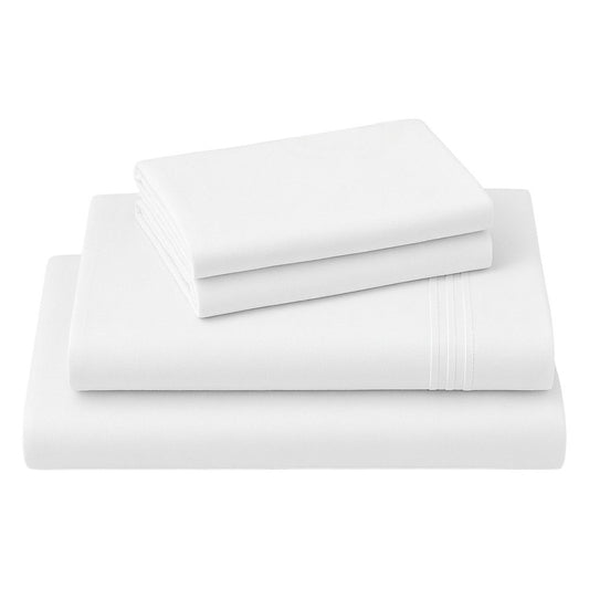 Four Piece White Cotton Queen Sheet Set