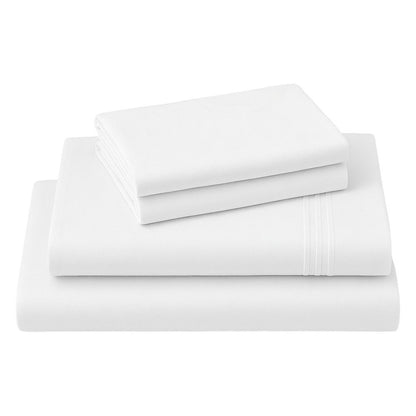 Four Piece White Cotton Queen Sheet Set