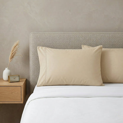 Set of Two Ivory Cotton Queen Pillowcases