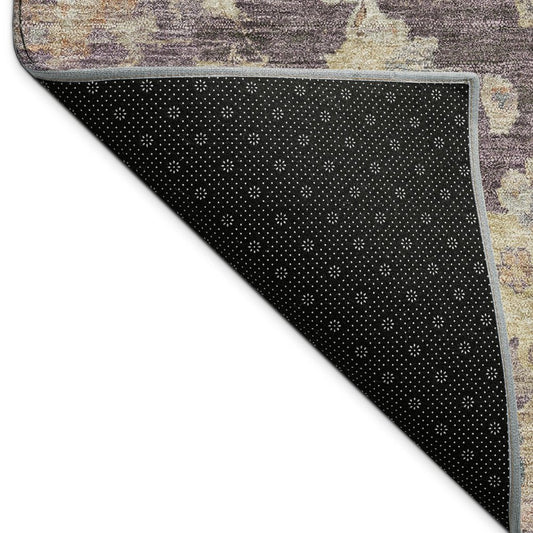 10' X 14' Eggplant Beige And Blue Floral Washable Indoor Outdoor Area Rug
