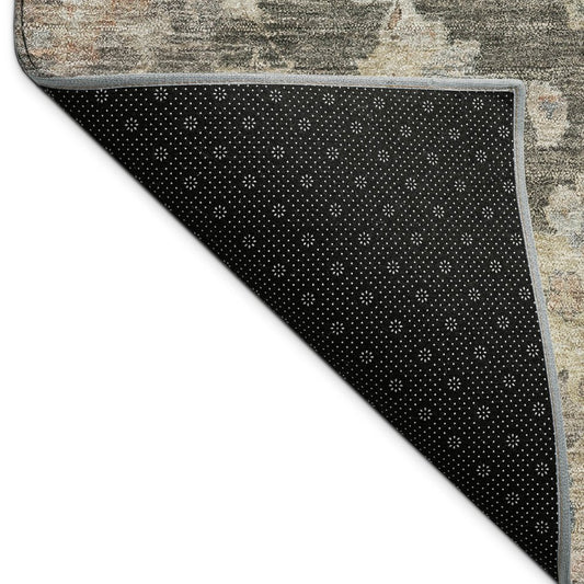 9' X 12' Gray Beige And Blue Floral Washable Indoor Outdoor Area Rug