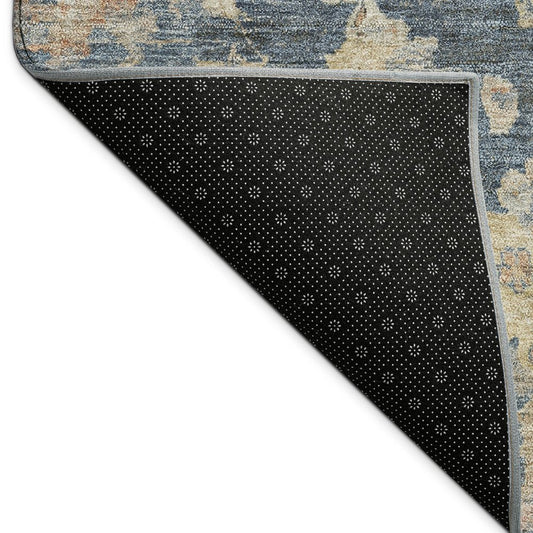 10' X 14' Navy Blue Beige And Rust Floral Washable Indoor Outdoor Area Rug