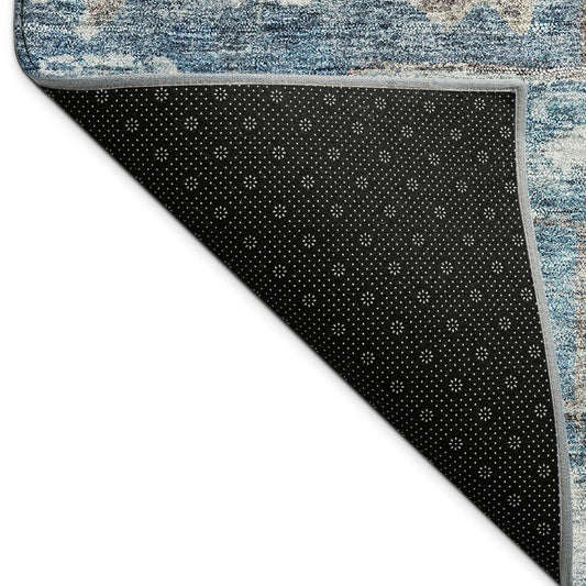 10' X 14' Denim Blue And Ivory Medallion Washable Indoor Outdoor Area Rug
