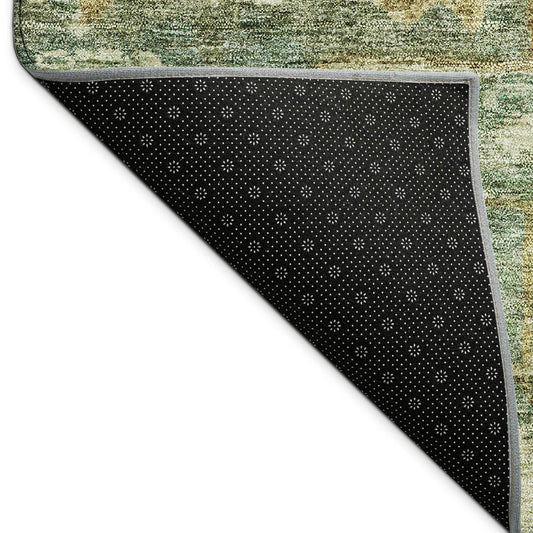 10' X 14' Fern Green And Gold Medallion Washable Indoor Outdoor Area Rug