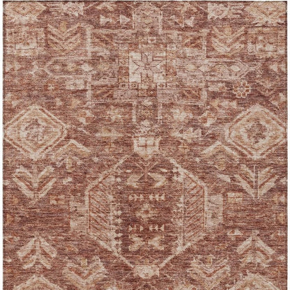 9' X 12' Rust And Beige Medallion Washable Indoor Outdoor Area Rug