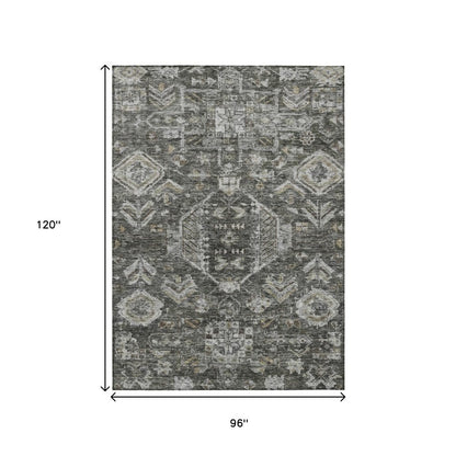 8' X 10' Pewter And Silver Medallion Washable Indoor Outdoor Area Rug
