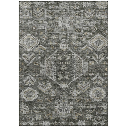 8' X 10' Pewter And Silver Medallion Washable Indoor Outdoor Area Rug