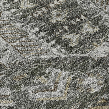 8' X 10' Pewter And Silver Medallion Washable Indoor Outdoor Area Rug