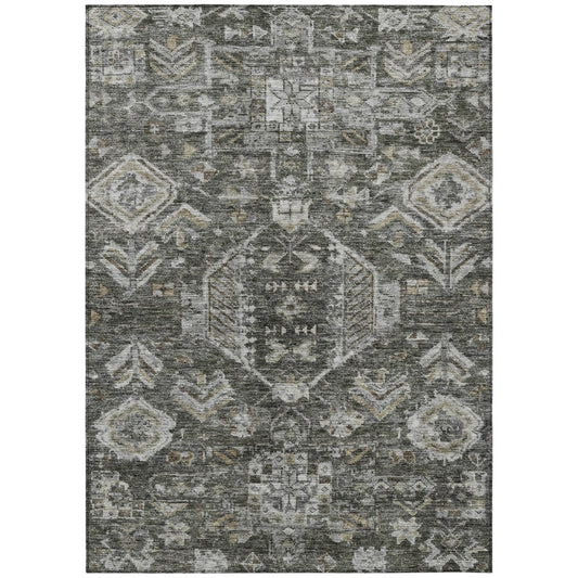10' X 14' Pewter And Silver Medallion Washable Indoor Outdoor Area Rug