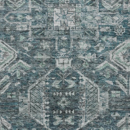 9' X 12' Teal Blue And Silver Medallion Washable Indoor Outdoor Area Rug