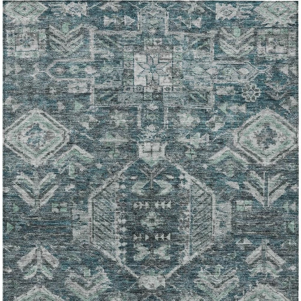 9' X 12' Teal Blue And Silver Medallion Washable Indoor Outdoor Area Rug