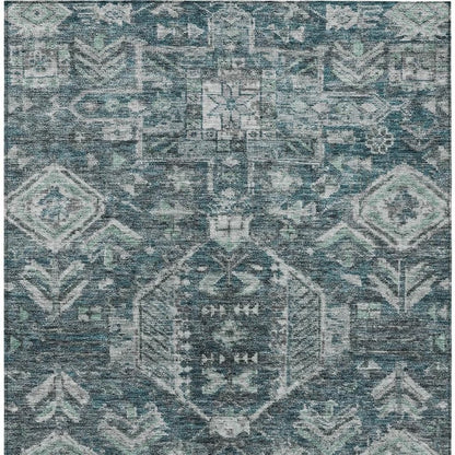 9' X 12' Teal Blue And Silver Medallion Washable Indoor Outdoor Area Rug