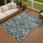 9' X 12' Teal Blue And Silver Medallion Washable Indoor Outdoor Area Rug