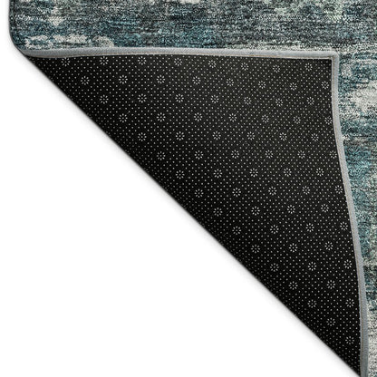 9' X 12' Teal Blue And Silver Medallion Washable Indoor Outdoor Area Rug