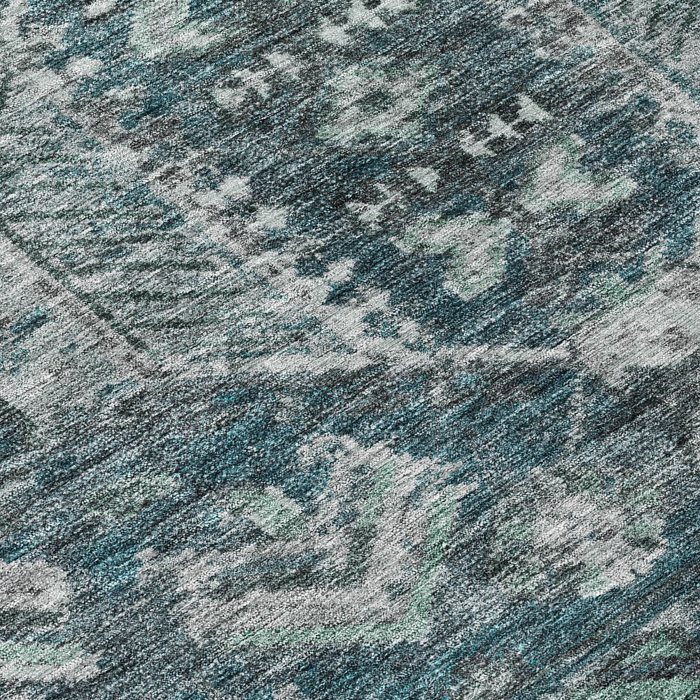 9' X 12' Teal Blue And Silver Medallion Washable Indoor Outdoor Area Rug