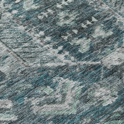 9' X 12' Teal Blue And Silver Medallion Washable Indoor Outdoor Area Rug