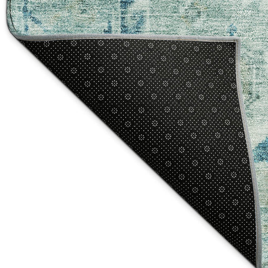10' X 14' Aqua And Teal Blue Medallion Washable Indoor Outdoor Area Rug