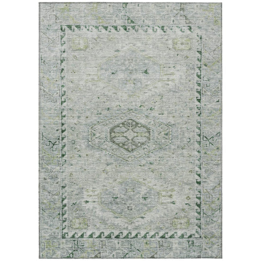 10' X 14' Lime Green And Beige Medallion Washable Indoor Outdoor Area Rug
