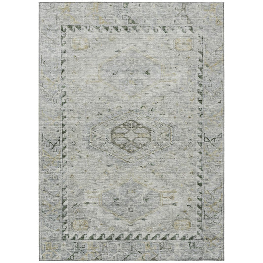 9' X 12' Taupe And Beige Medallion Washable Indoor Outdoor Area Rug