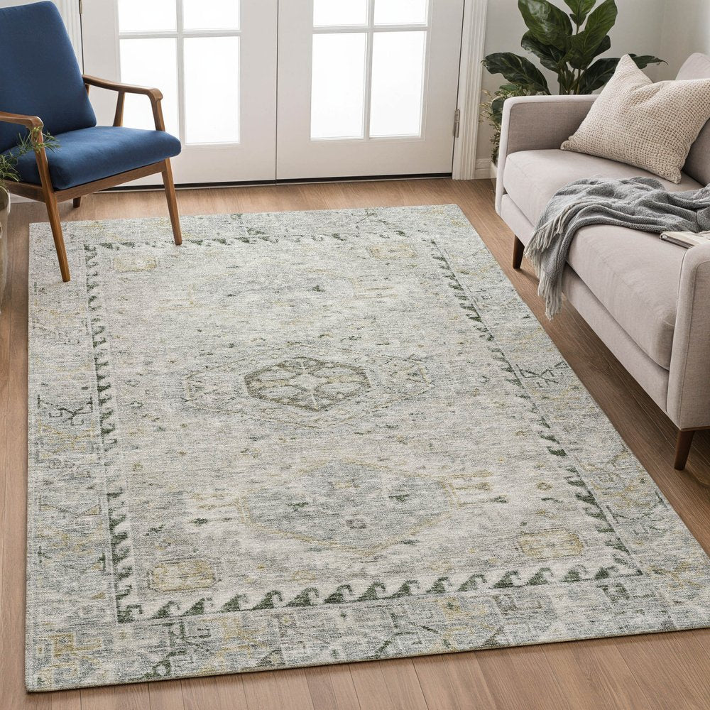 9' X 12' Taupe And Beige Medallion Washable Indoor Outdoor Area Rug