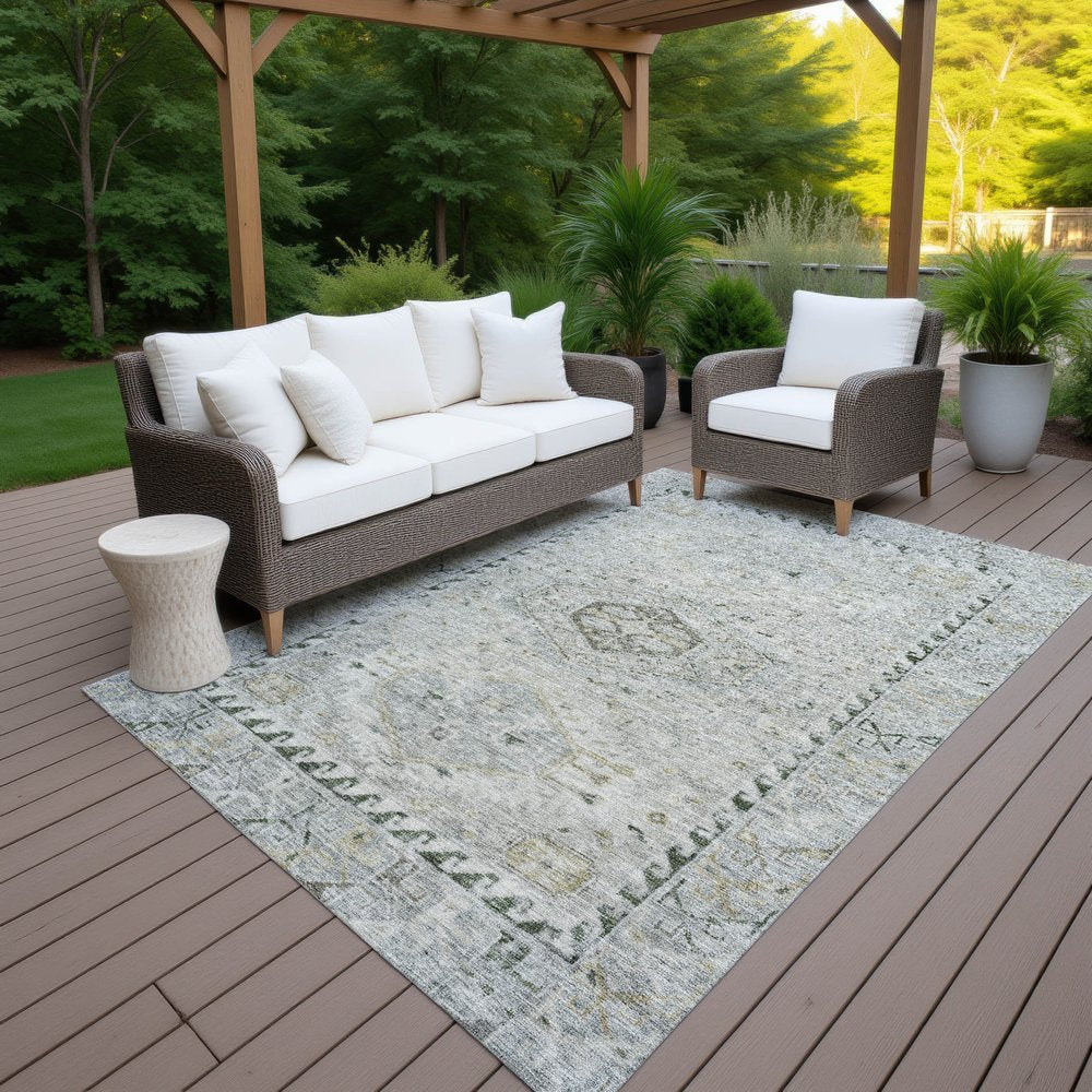 9' X 12' Taupe And Beige Medallion Washable Indoor Outdoor Area Rug