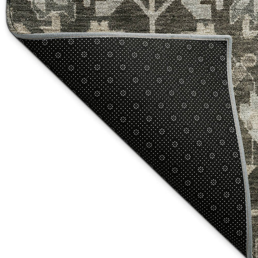 9' X 12' Chocolate And Gray Floral Washable Indoor Outdoor Area Rug