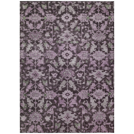 10' X 14' Eggplant And Gray Floral Washable Indoor Outdoor Area Rug