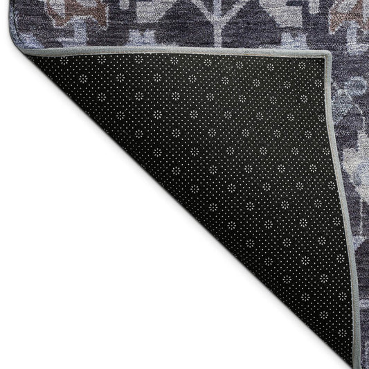 9' X 12' Navy Blue And Plum Floral Washable Indoor Outdoor Area Rug