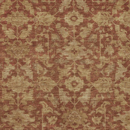 9' X 12' Rust And Beige Floral Washable Indoor Outdoor Area Rug