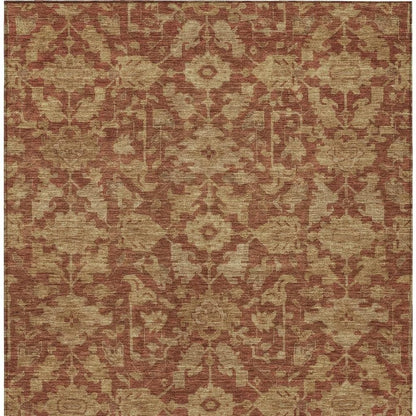 9' X 12' Rust And Beige Floral Washable Indoor Outdoor Area Rug
